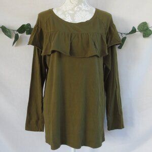 Lane Bryant Tunic Top Deep Olive Green Ruffled 100% Cotton Stretch Plus Size 14